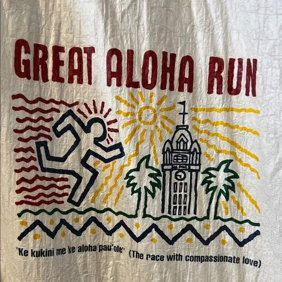 Vintage Rare Great Aloha Run White & Blue Graphic Windbreaker Race Paper Jacket! - Picture 3 of 12